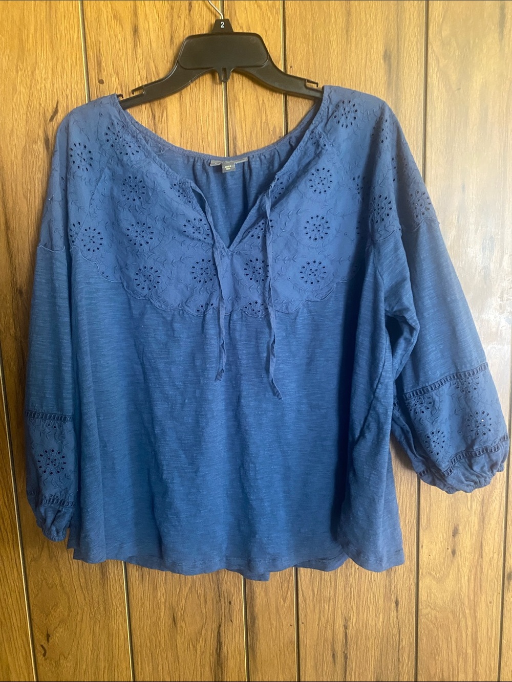 Style & Co. Indigo Eyelet Peasant Blouse